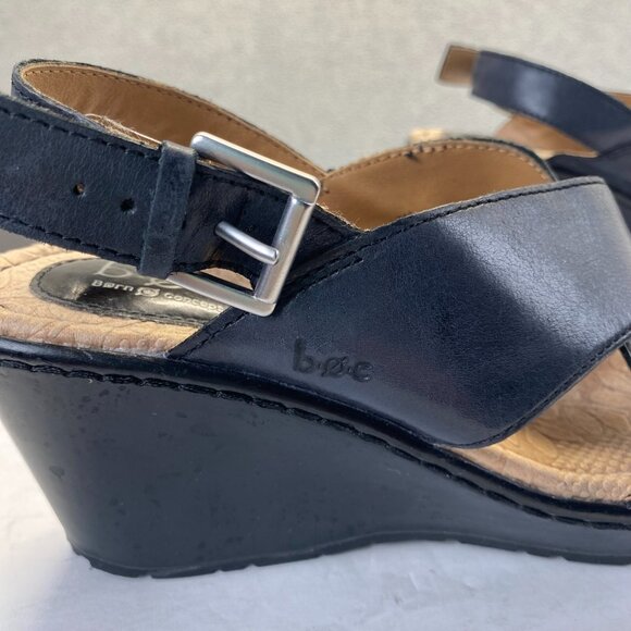 Born Daisy Wedge Sandal Women's Black Leather Chunky Strap Slingback Casual 7 M‎ - Picture 14 of 16